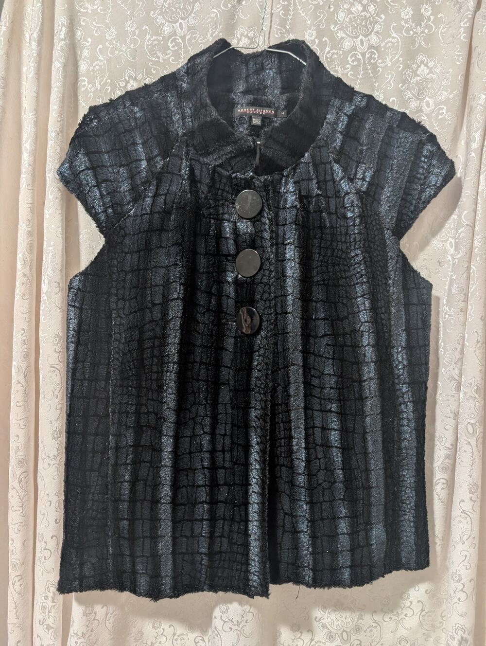 Robert Kitchen Temptation Black Croc Embossed Cap Sleeve Jacket M Y2K